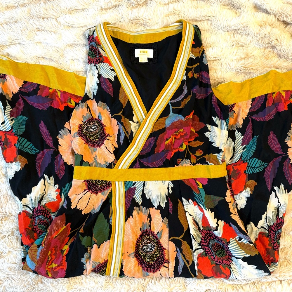 Anthropologie Maeve Black Gold Floral Dress 8